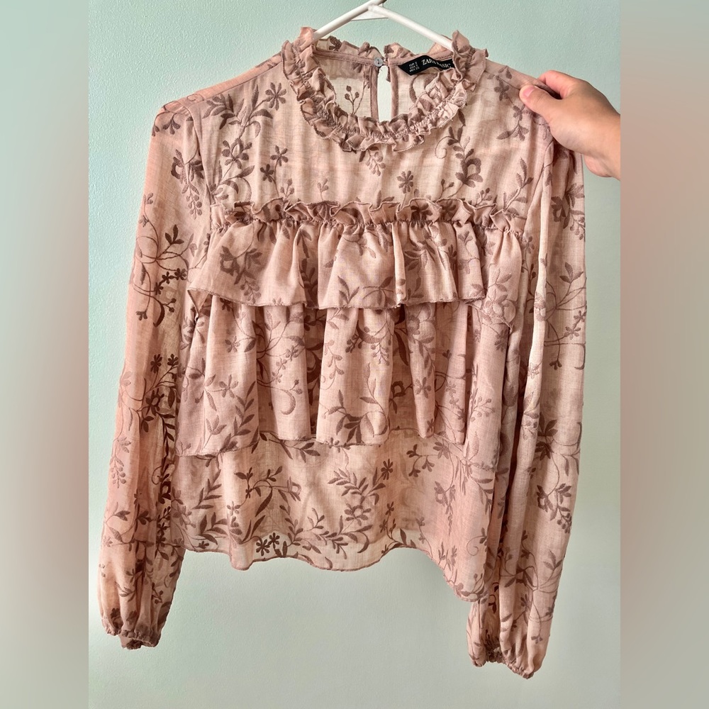 Zara ruffle embroidered top